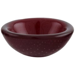 Small Murano Bowl in Red Mouth-Blown Art Glass with Inlaid Air Bubbles, 1960s