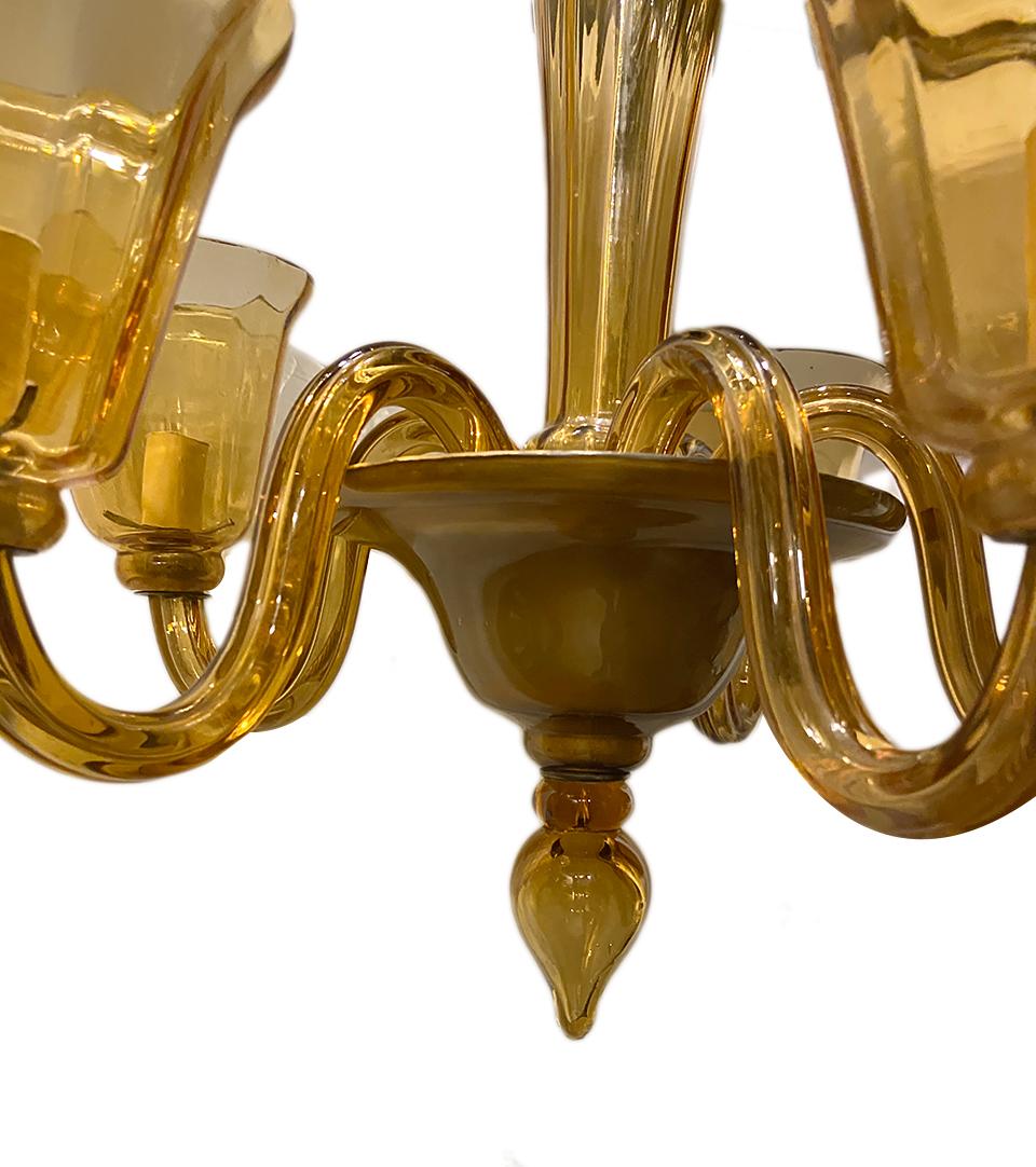 Mid-20th Century Small Amber Murano Chandelier For Sale