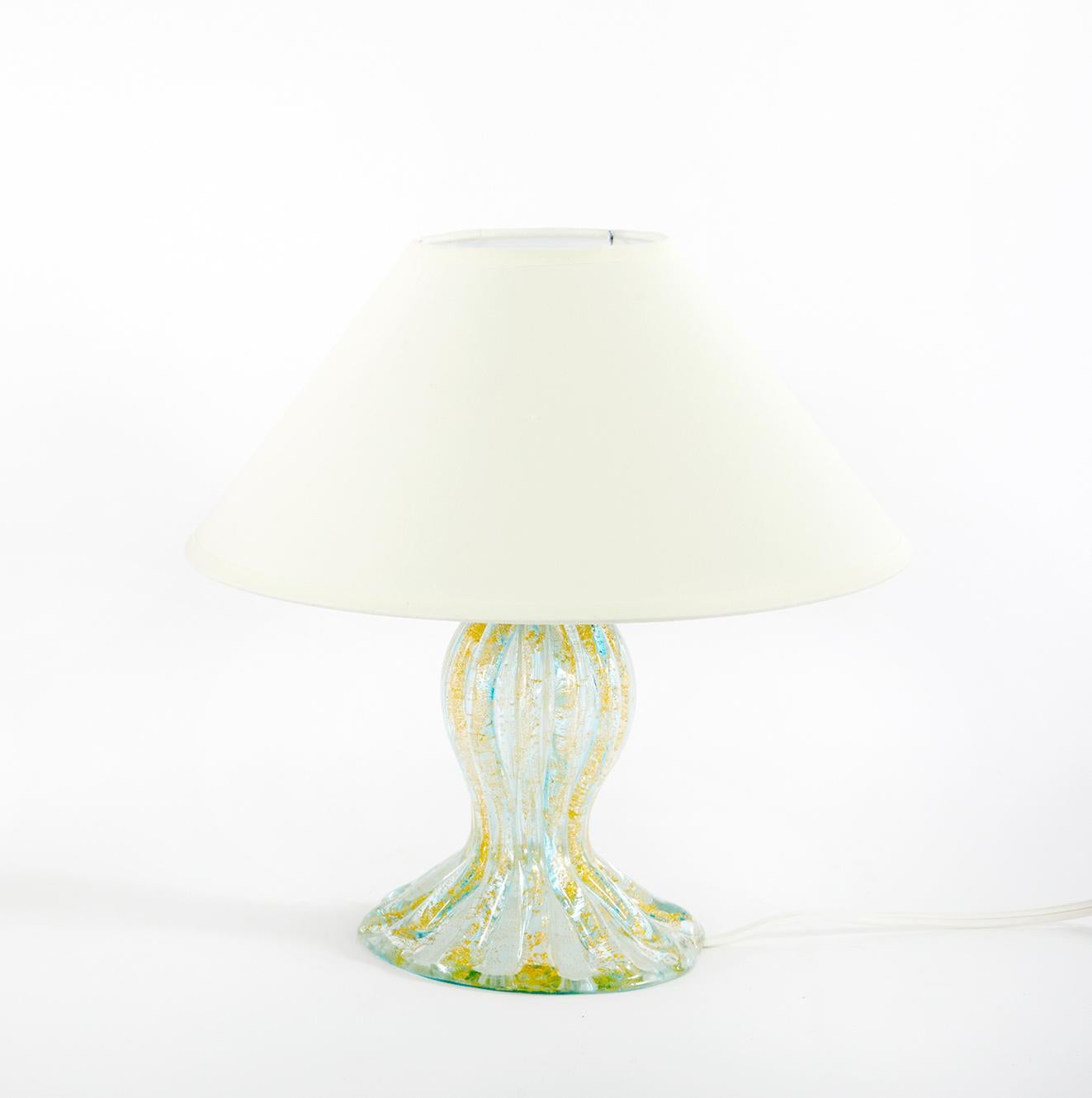 Hand-Carved Small Murano Glass / Gold Flecks Table Lamp