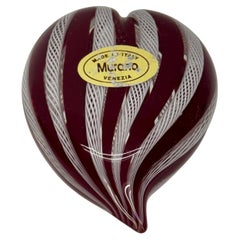 Small Murano Red and White Heart Shaped Paper Weight, Italy circa 1960's