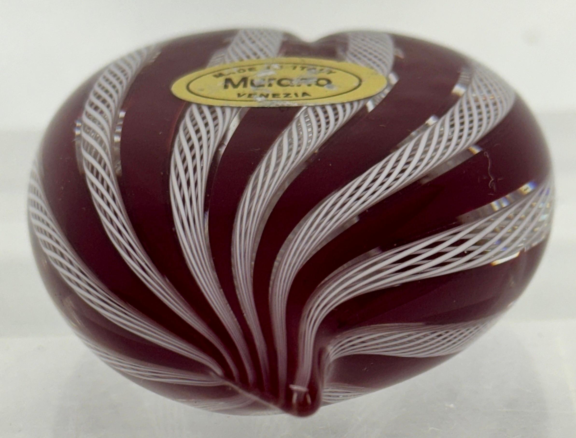 20th Century Small Murano Red and White Heart Shaped Paper Weight, Italy circa 1960's For Sale