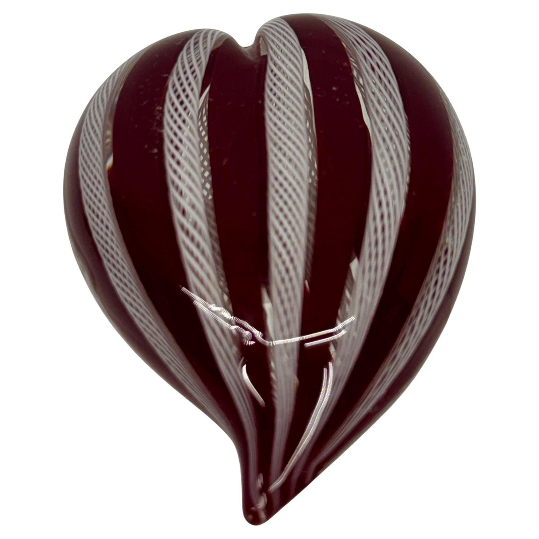 Small Murano Red and White Heart Shaped Paper Weight, Italy circa 1960's For Sale