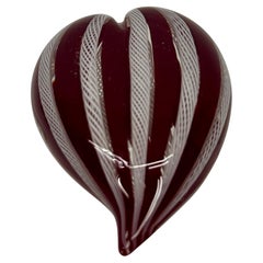 Retro Small Murano Red and White Heart Shaped Paper Weight, Italy circa 1960's