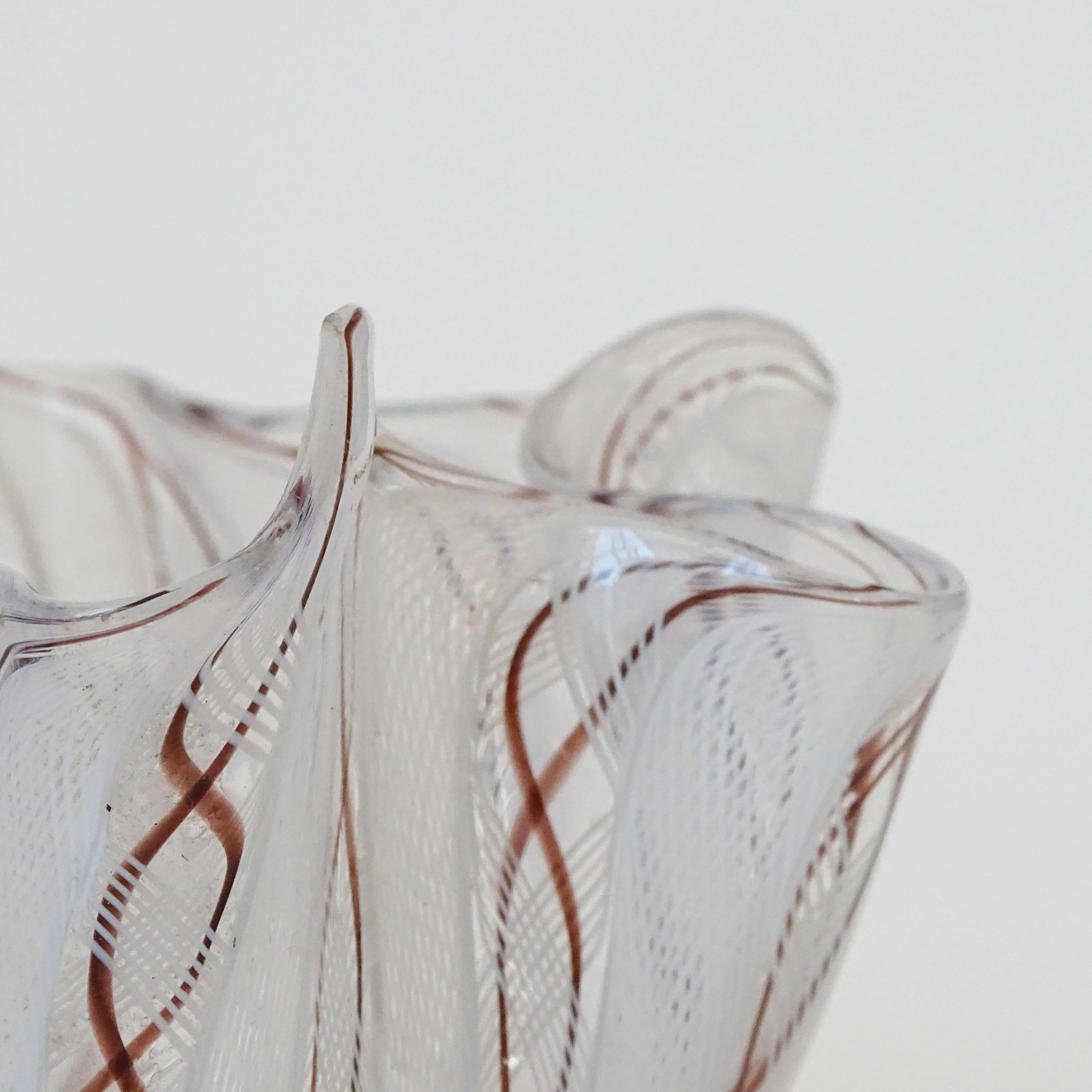 Mid-20th Century Small Murano Reticello Glass Fazzoletto Vase, Italy 1950s For Sale