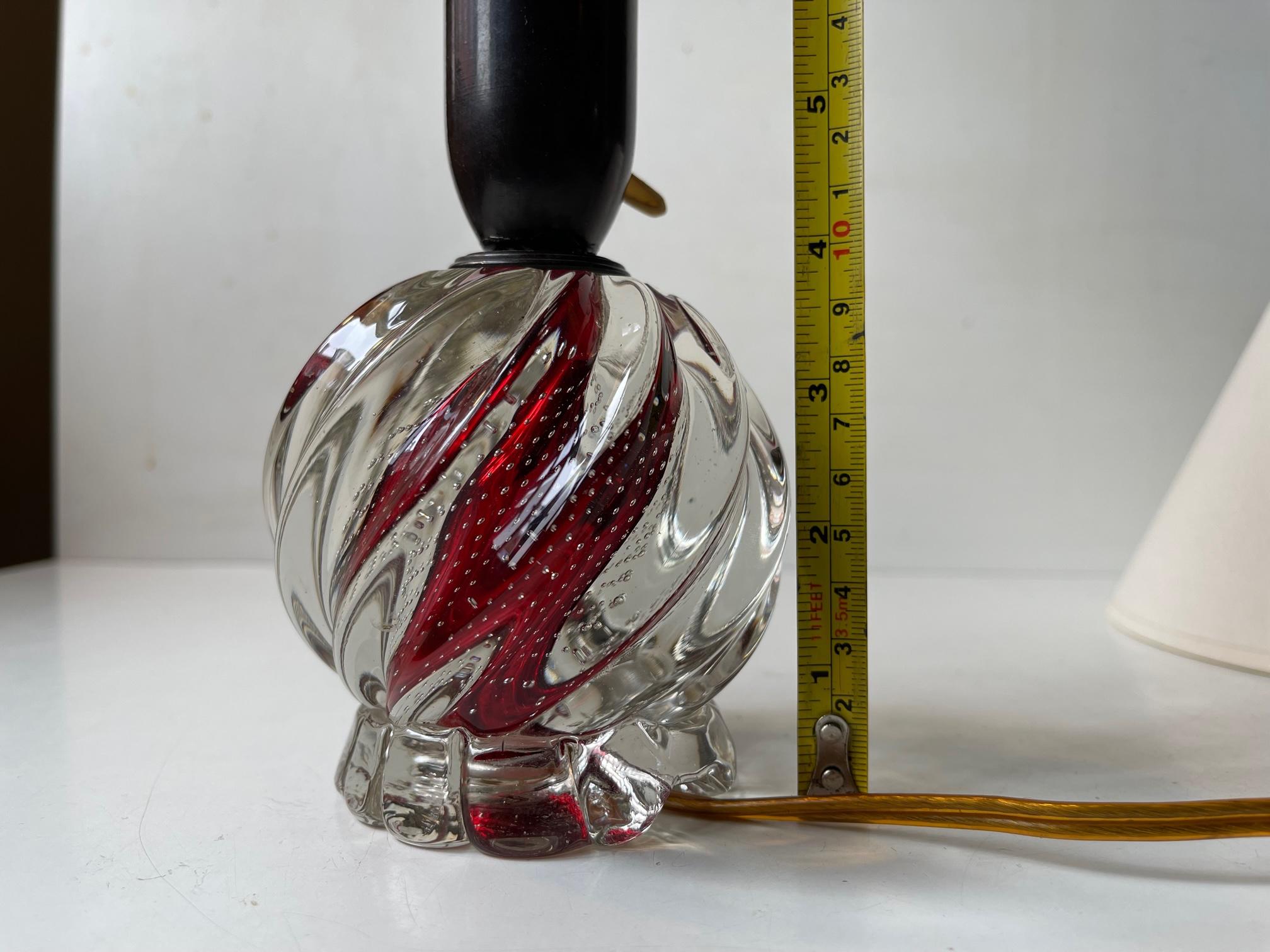 Blown Glass Small Murano Table Lamp in Twisted Glass with Internal Air-Bubbles, 1950s For Sale