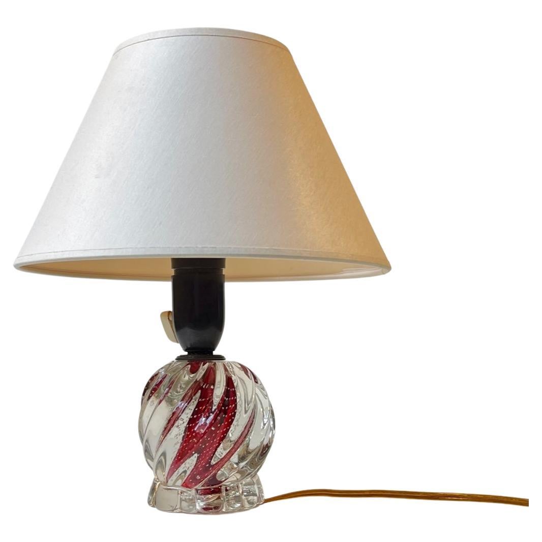 Small Murano Table Lamp in Twisted Glass with Internal Air-Bubbles, 1950s For Sale