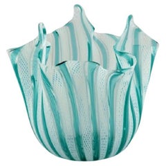 Small Murano vase / bowl in turquoise and clear mouth-blown art glass.