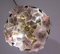 Small Murano Vintage Ceiling Light Pink Flowers, 1970s