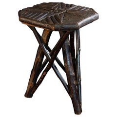 Small Naive Hazel Wood Twig Stool/Side Table, Early 20th Century