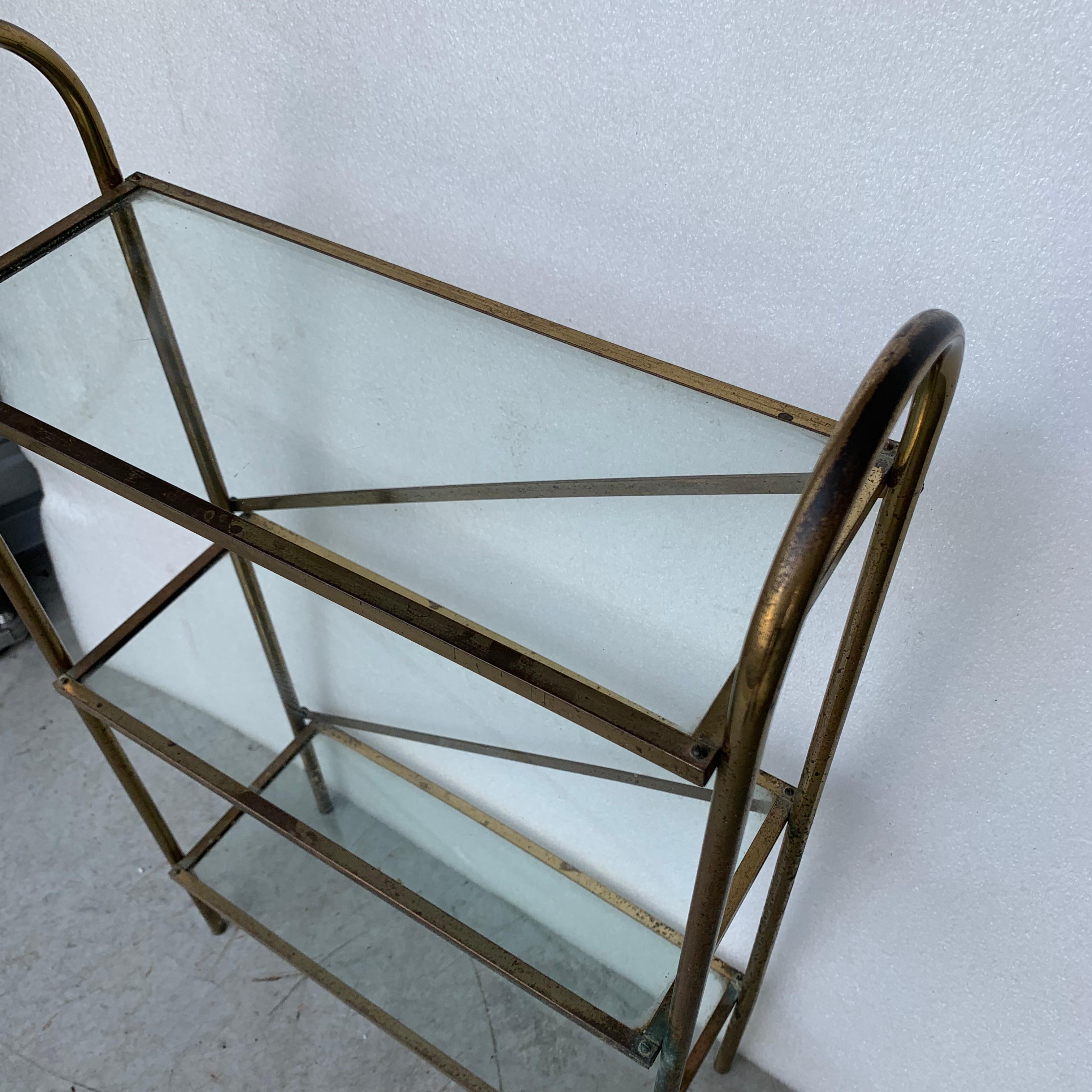 Small Narrow Mid-Century Modern Brass And Glass Shelves Bathroom Rack Shelf 7