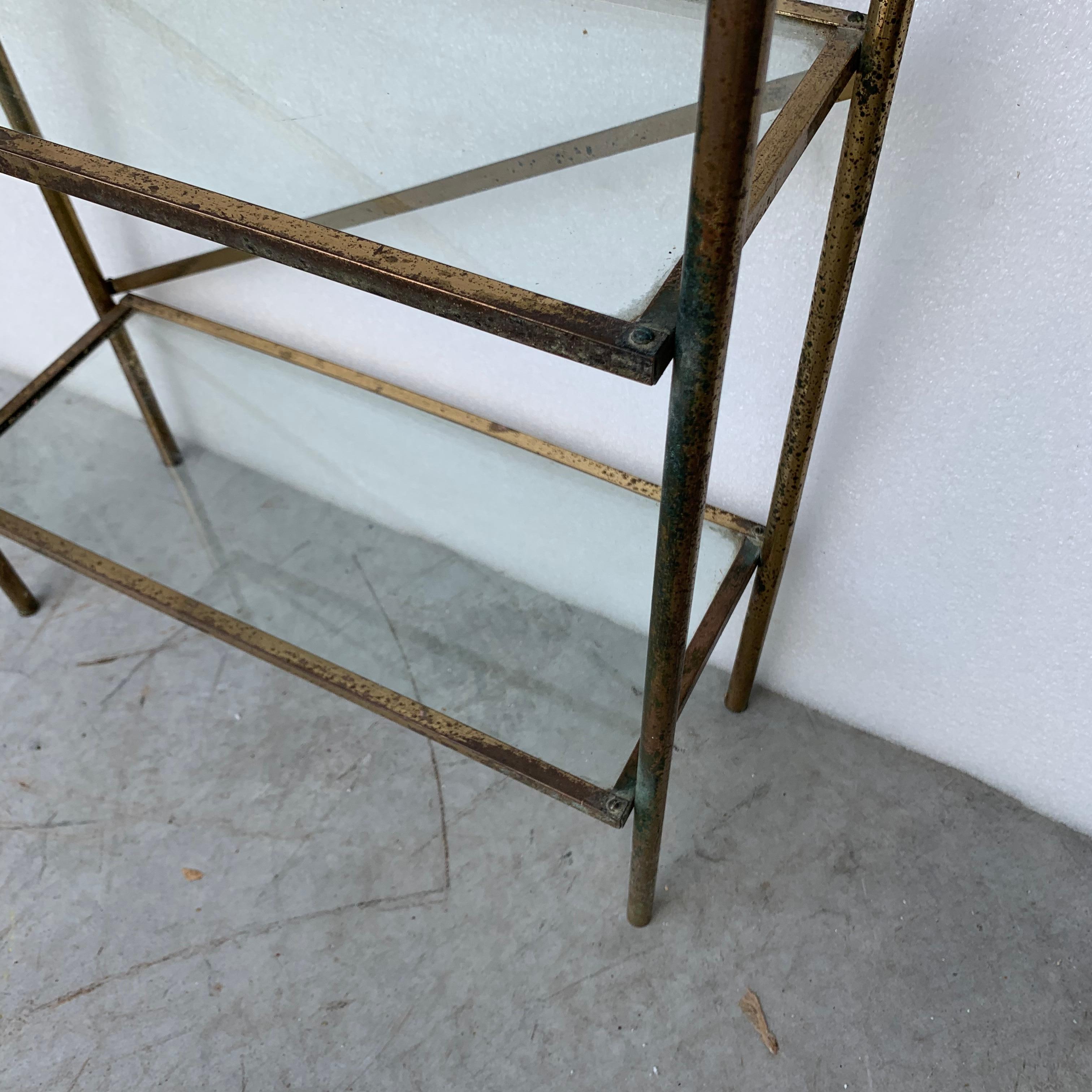 Small Narrow Mid-Century Modern Brass And Glass Shelves Bathroom Rack Shelf 8