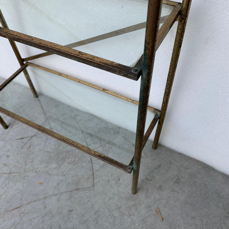 Small Narrow MidCentury Modern Brass And Glass Shelves Bathroom Rack
