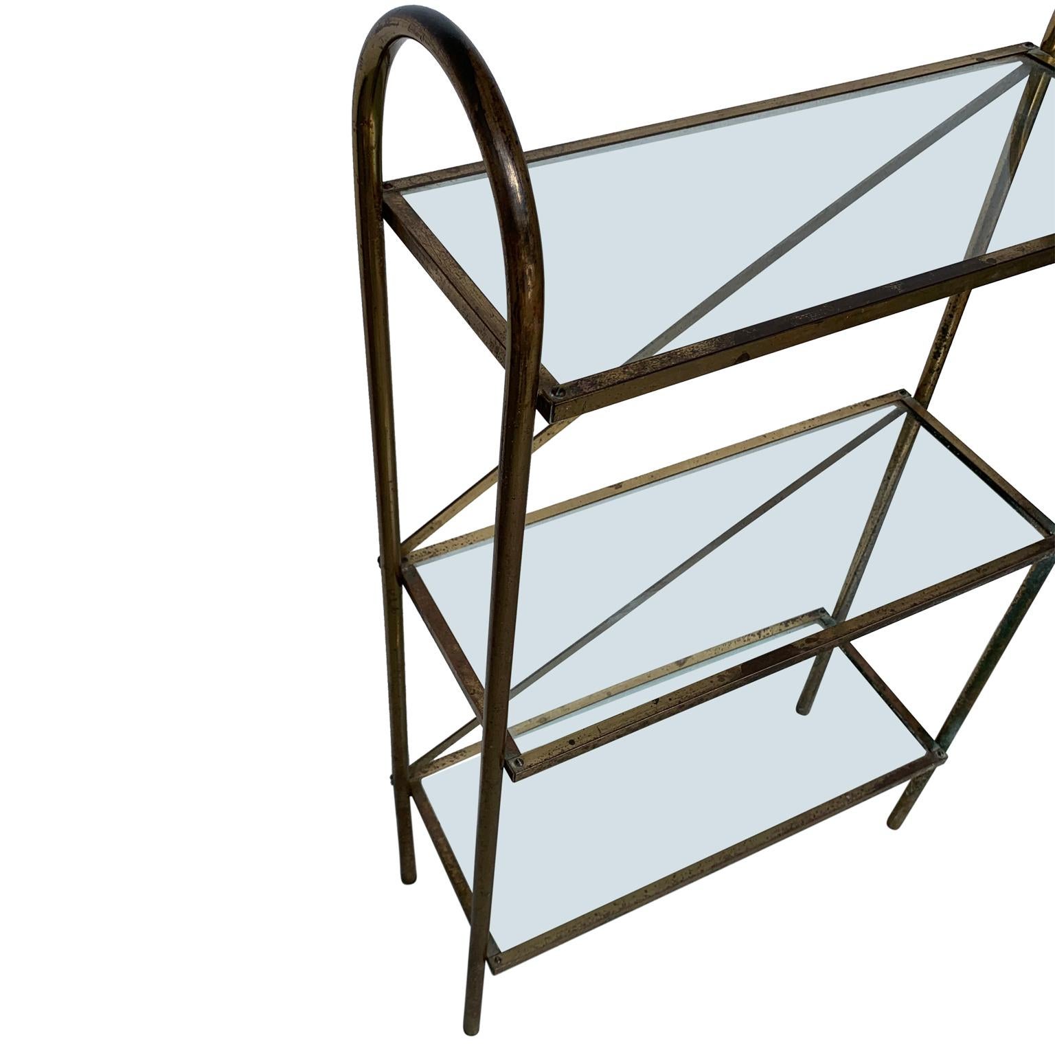 Small Narrow MidCentury Modern Brass And Glass Shelves Bathroom Rack