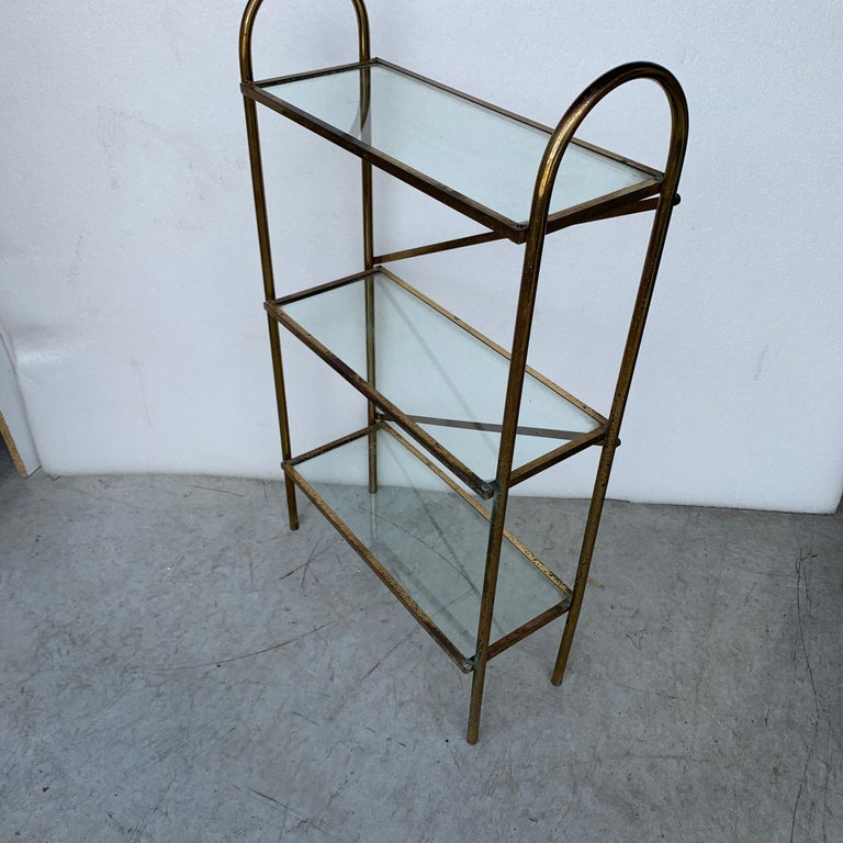 Small Narrow MidCentury Modern Brass And Glass Shelves Bathroom Rack Shelf at 1stDibs