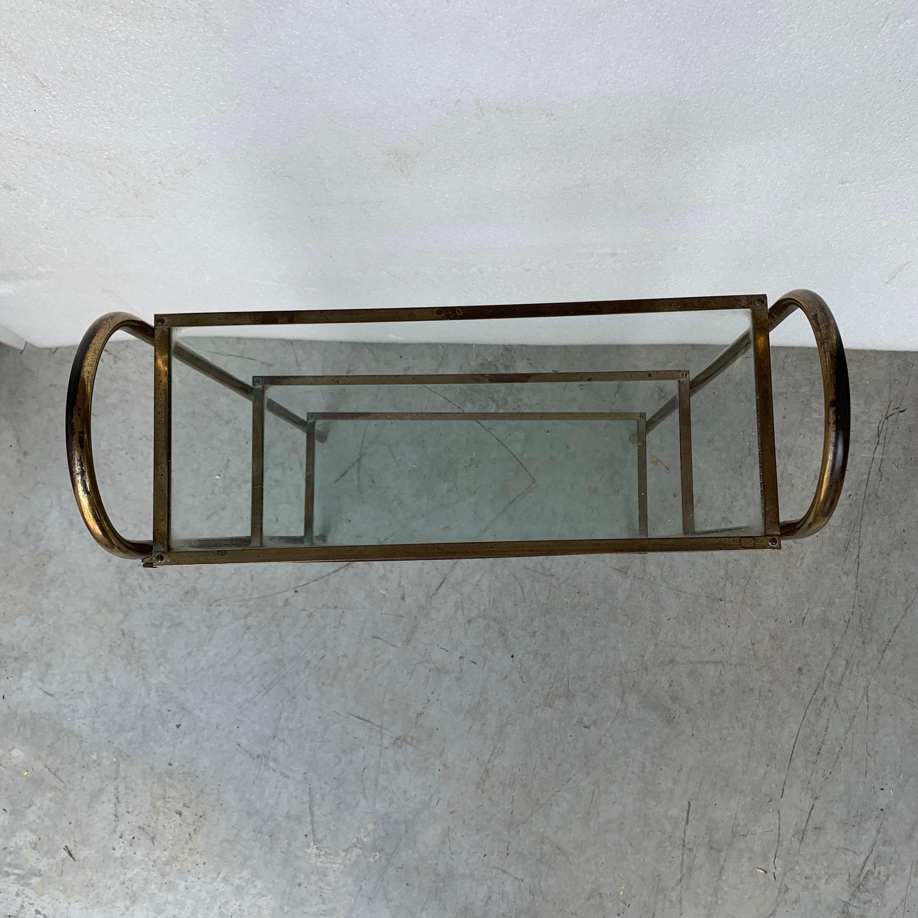 20th Century Small Narrow Mid-Century Modern Brass And Glass Shelves Bathroom Rack Shelf