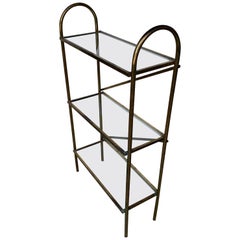 Vintage Small Narrow Mid-Century Modern Brass And Glass Shelves Bathroom Rack Shelf