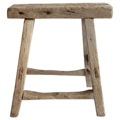 Small Natural Vintage Elm Wood Bench Stool