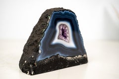 Small Natural Dark Blue Lace Agate Geode with Blue and White Agate Bands