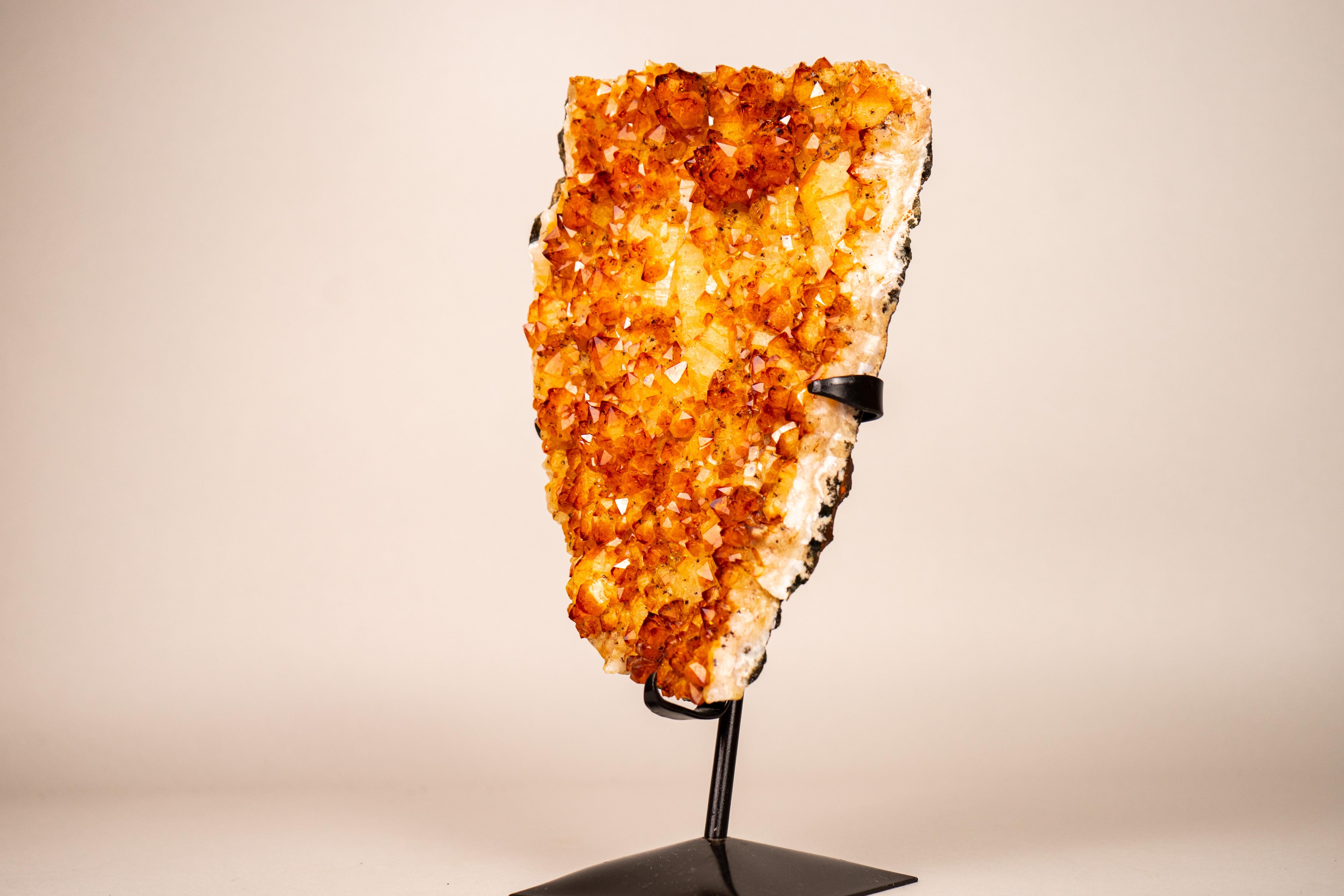 Brazilian Small Natural Golden Orange Citrine Crystal Cluster on Stand For Sale