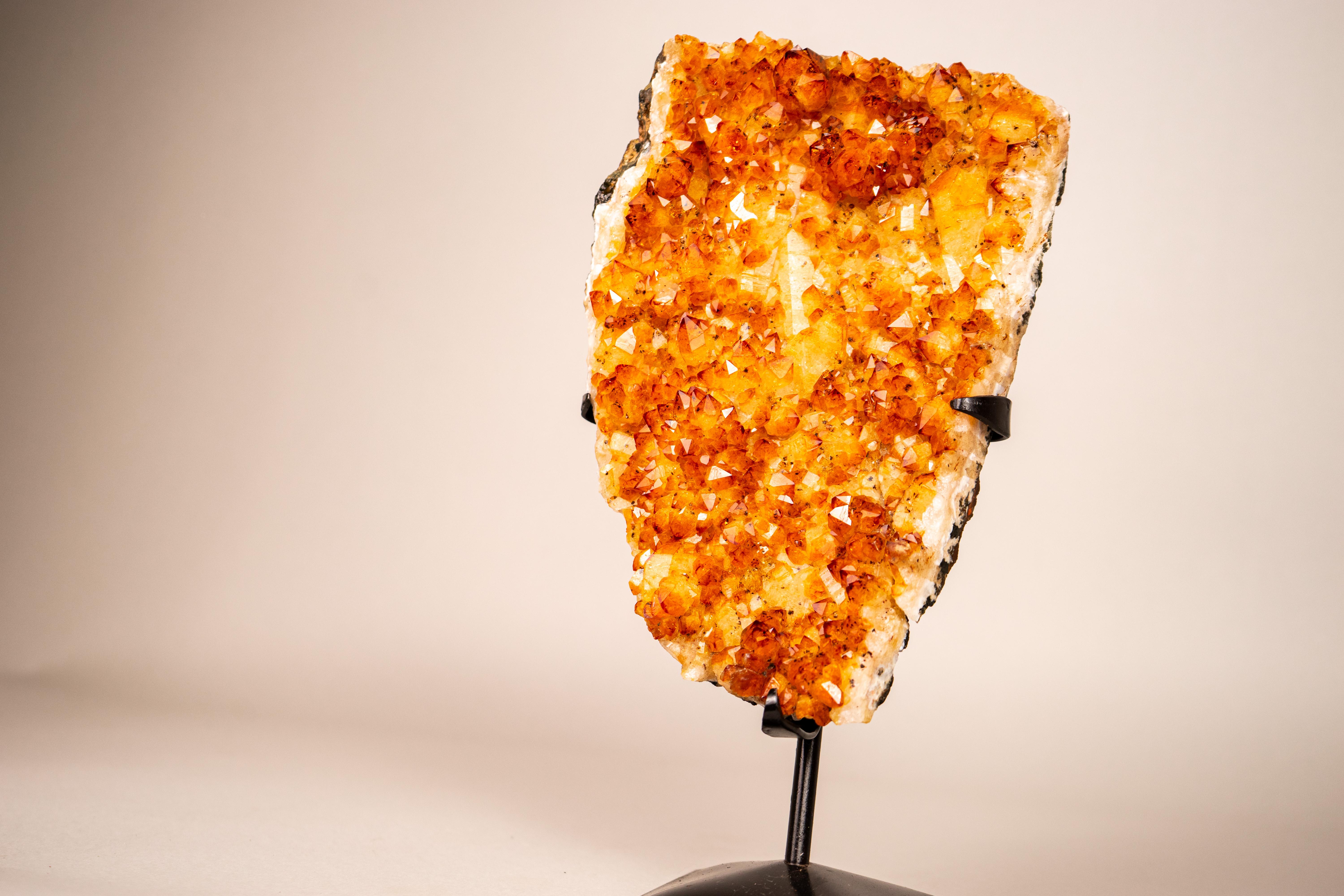 Contemporary Small Natural Golden Orange Citrine Crystal Cluster on Stand For Sale