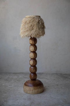 Small Natural Jabin Wood Floor Lamp with Palm Screen by Daniel Orozco