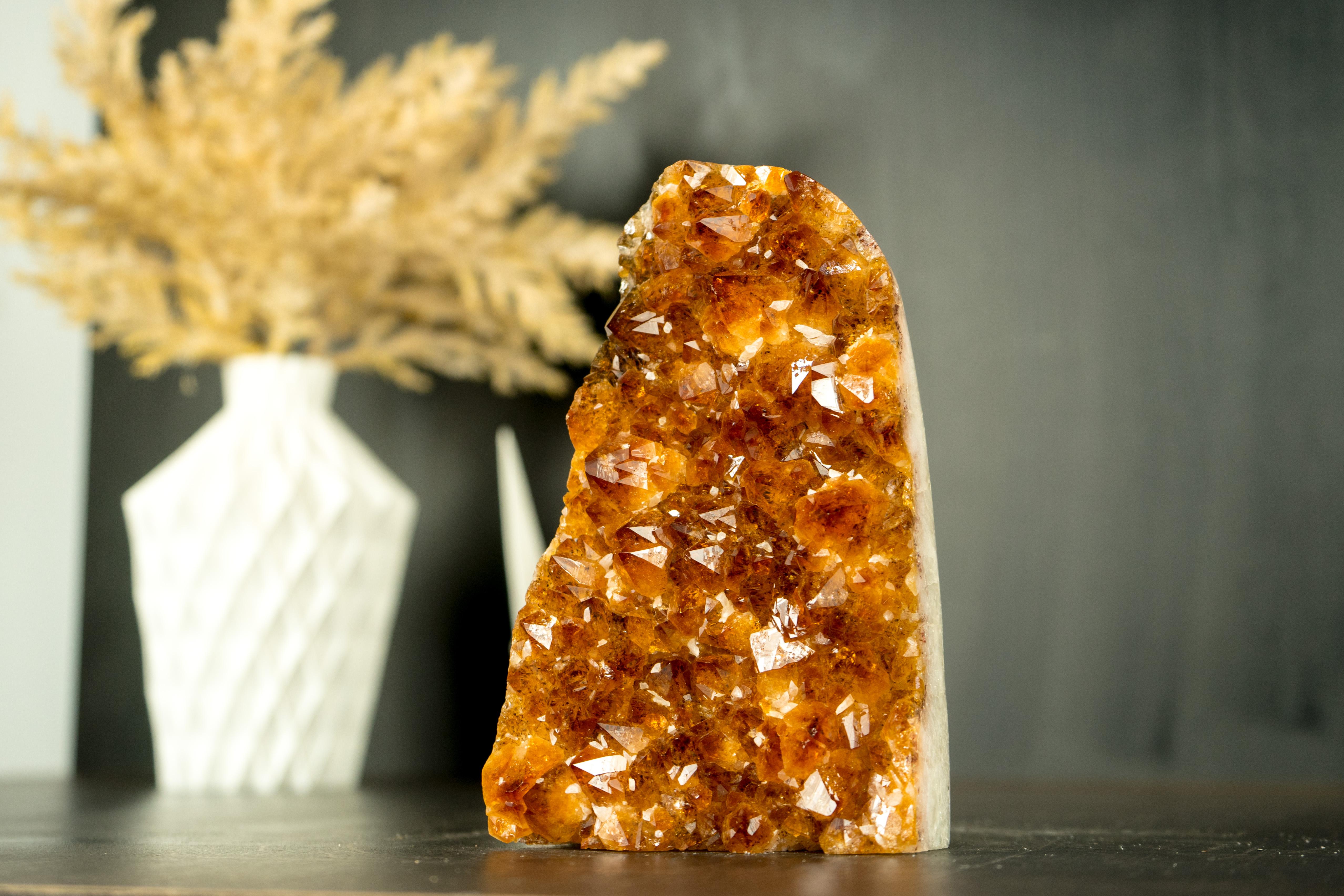 Small Natural Madeira Citrine Cluster with AAA Red Orange Citrine Druzy For Sale 5