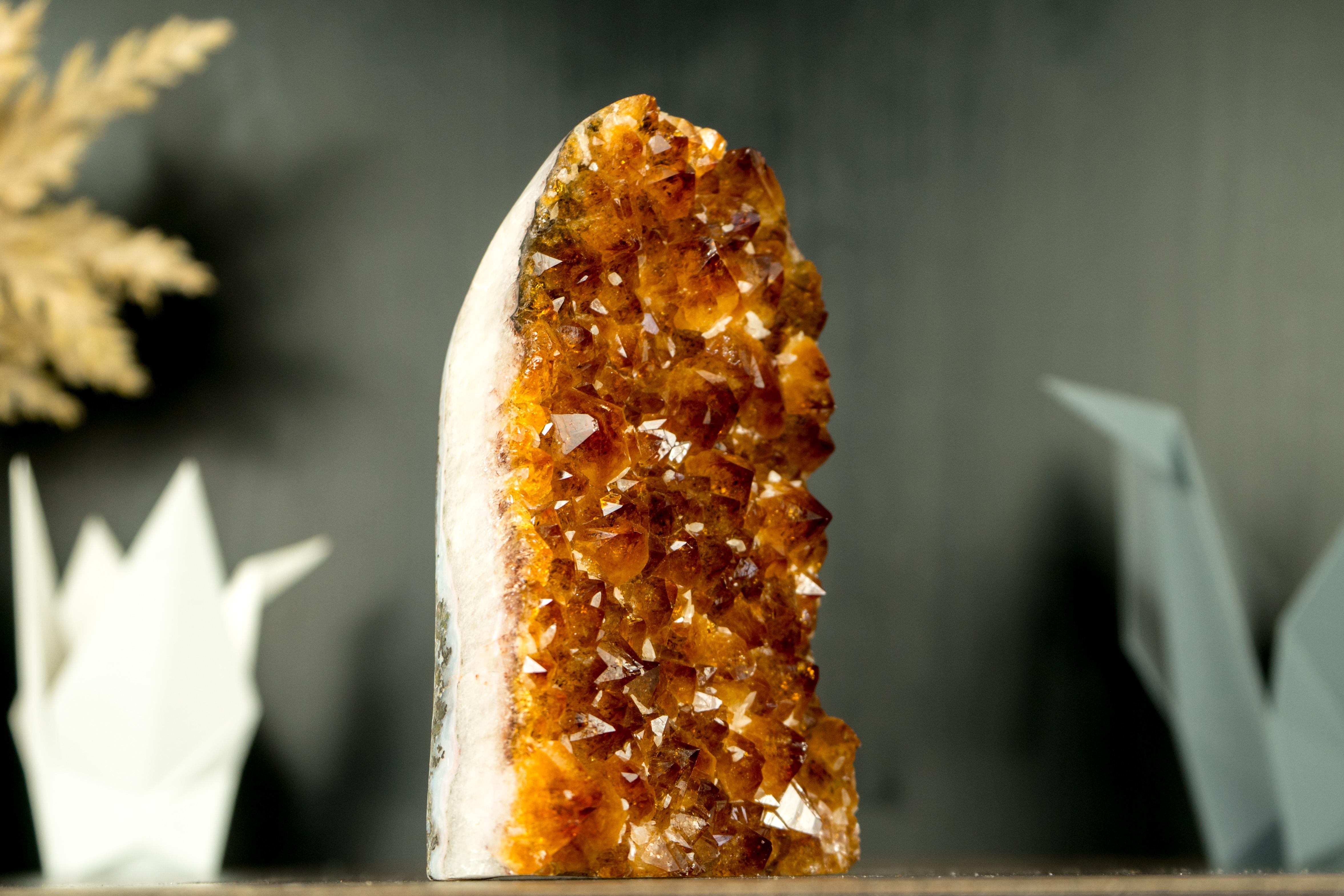 Contemporary Small Natural Madeira Citrine Cluster with AAA Red Orange Citrine Druzy For Sale