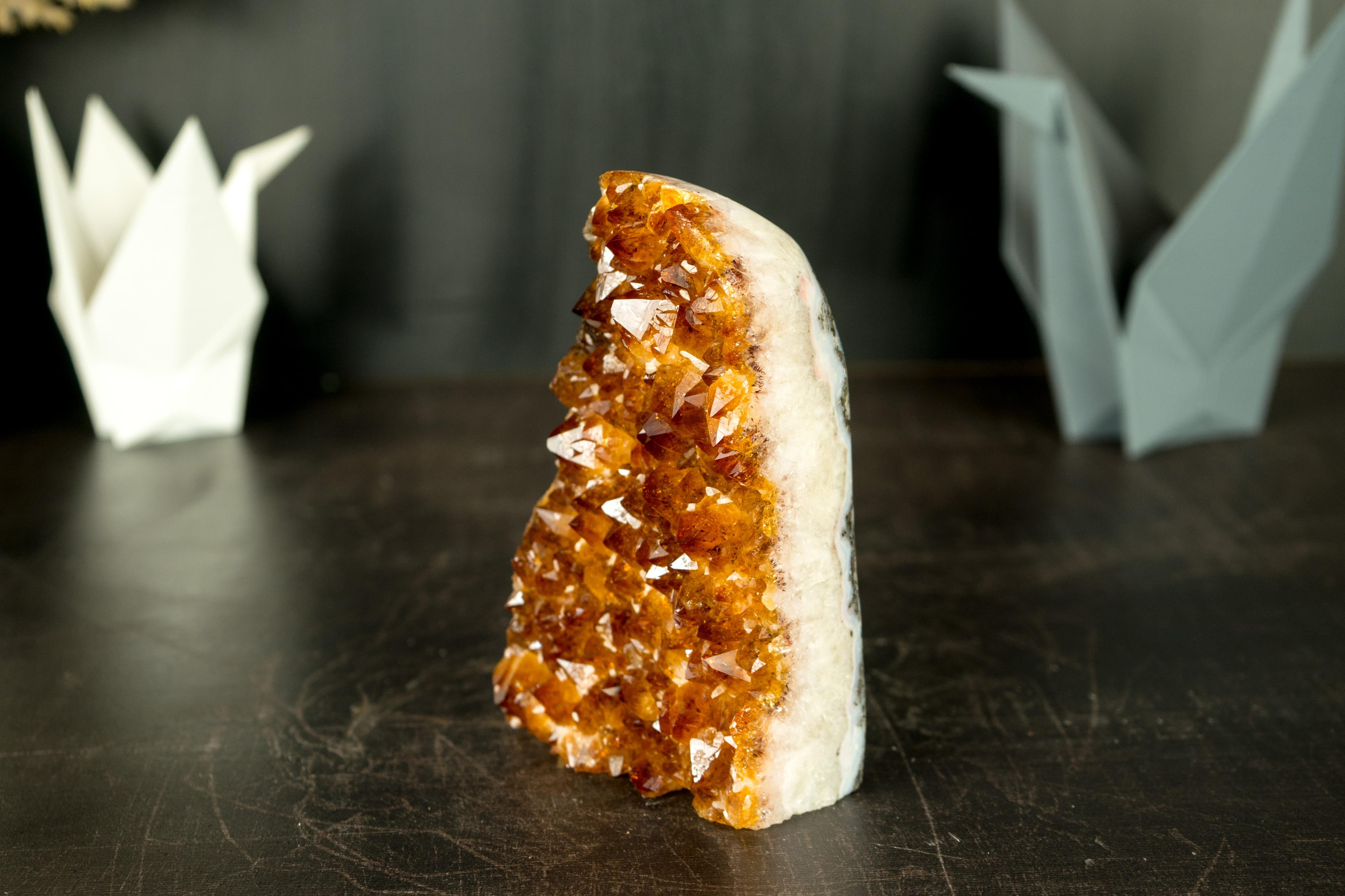 Agate Small Natural Madeira Citrine Cluster with AAA Red Orange Citrine Druzy For Sale