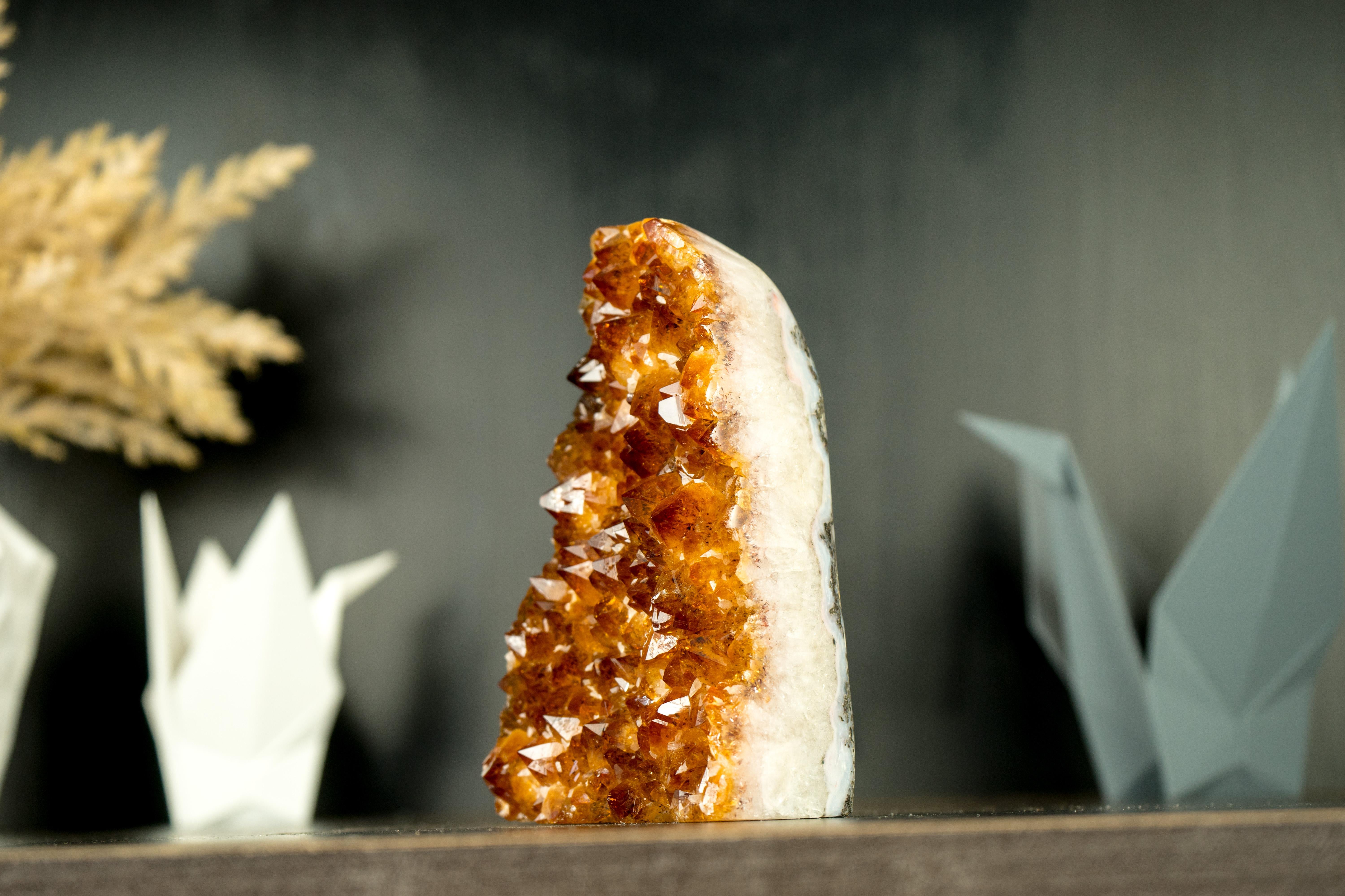 Small Natural Madeira Citrine Cluster with AAA Red Orange Citrine Druzy For Sale 1