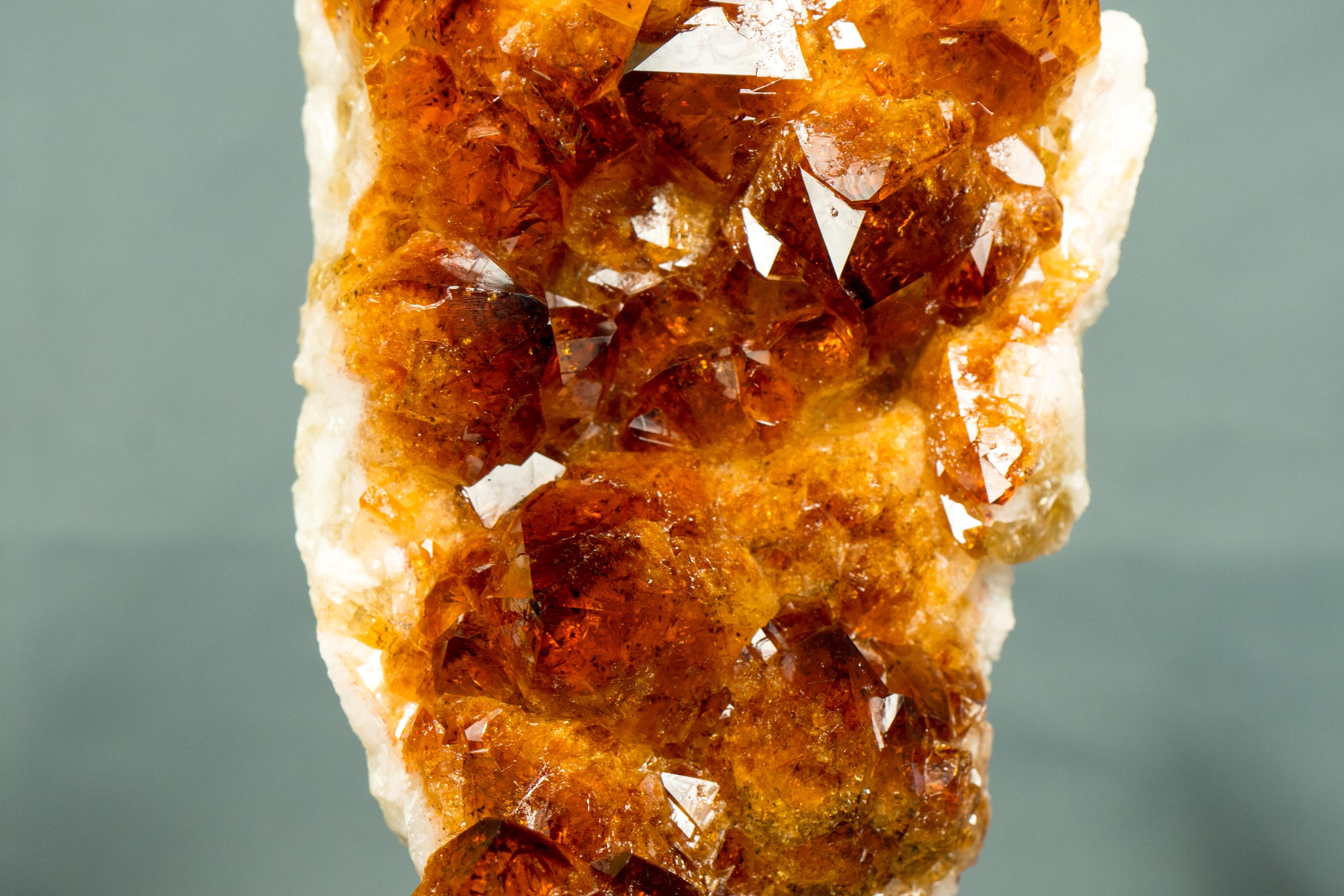 Small Natural Madeira Citrine Cluster with AAA Red Orange Citrine Druzy on Stand For Sale 1