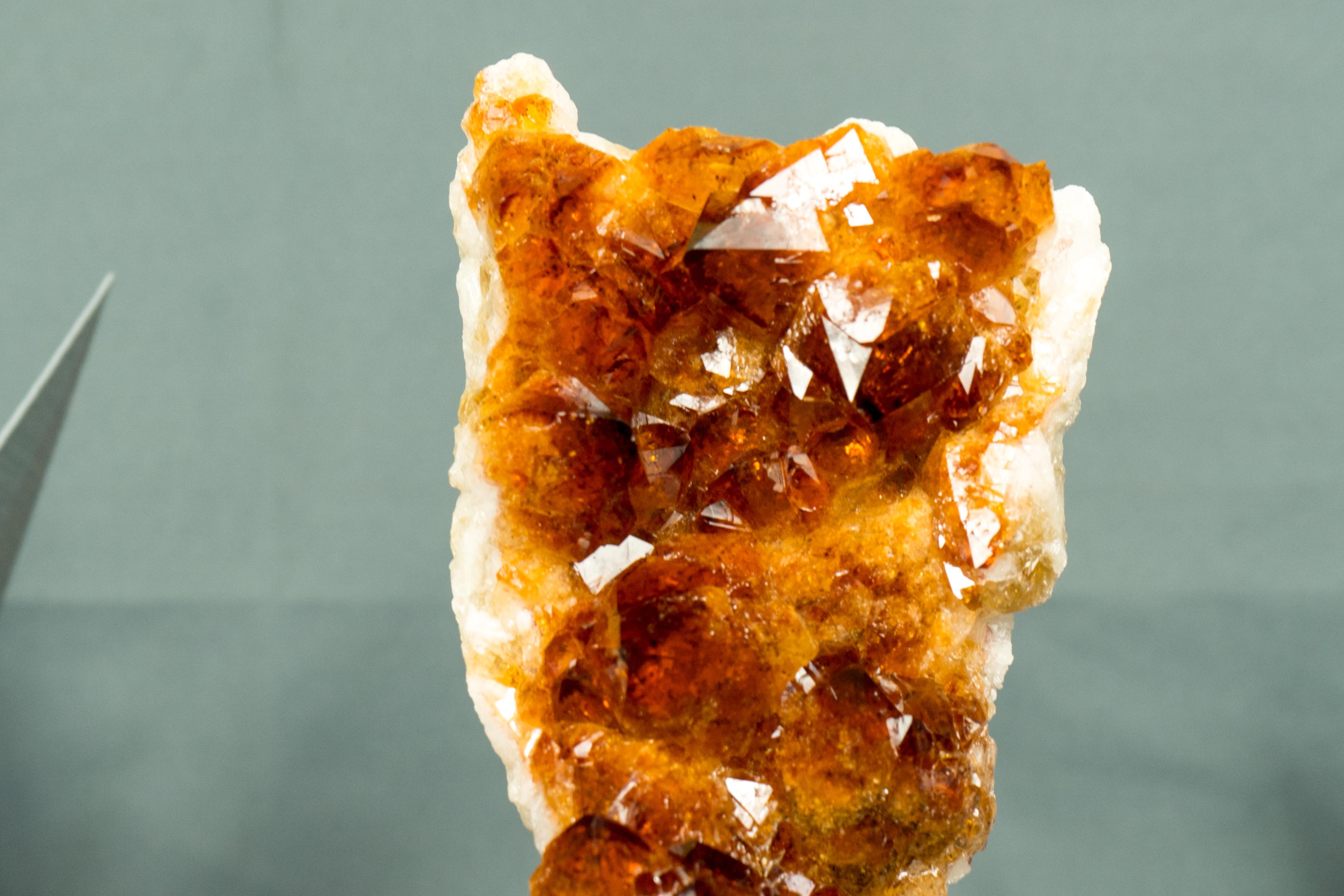 Small Natural Madeira Citrine Cluster with AAA Red Orange Citrine Druzy on Stand For Sale 2