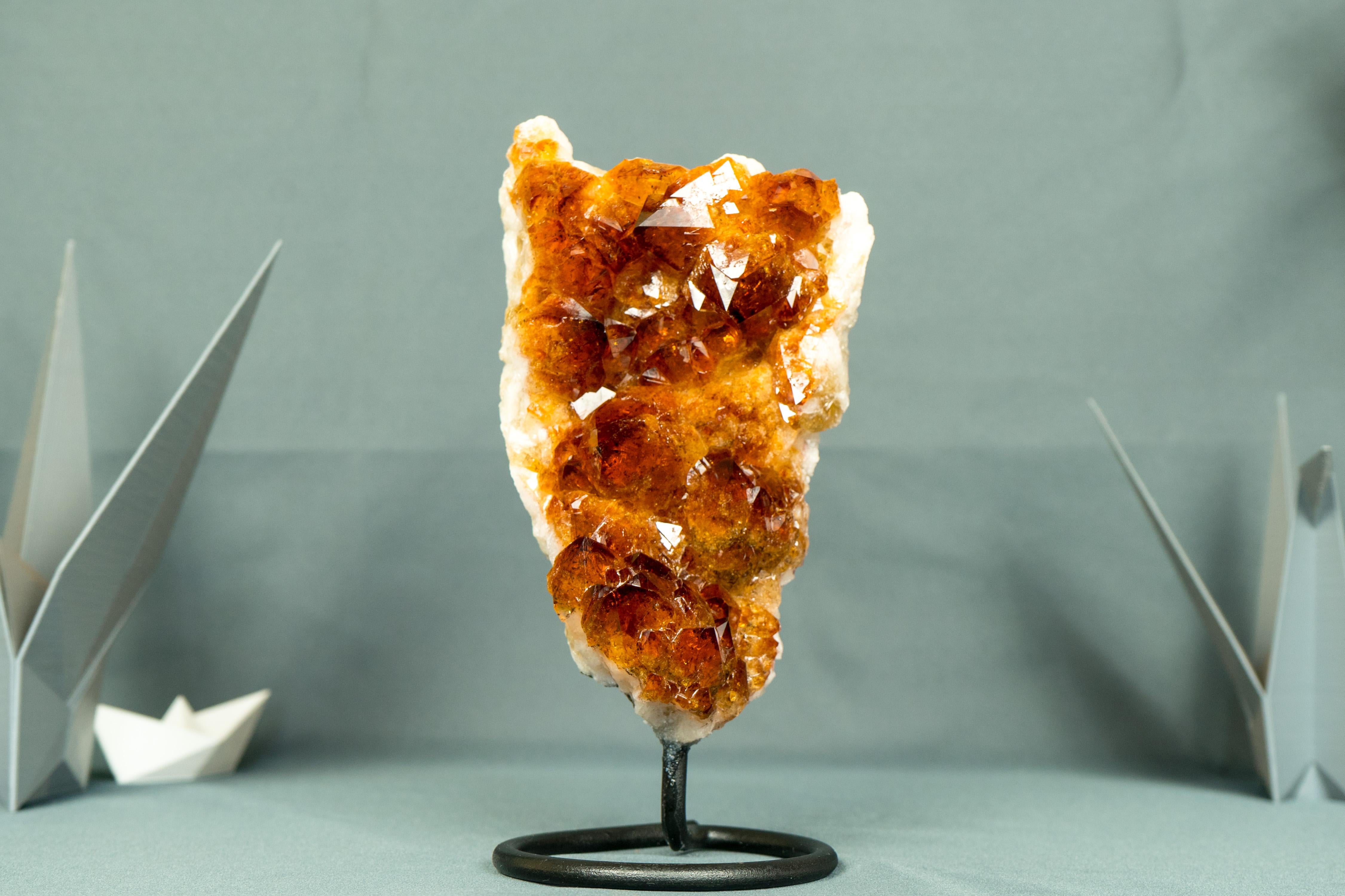 Small Natural Madeira Citrine Cluster with AAA Red Orange Citrine Druzy on Stand For Sale 3