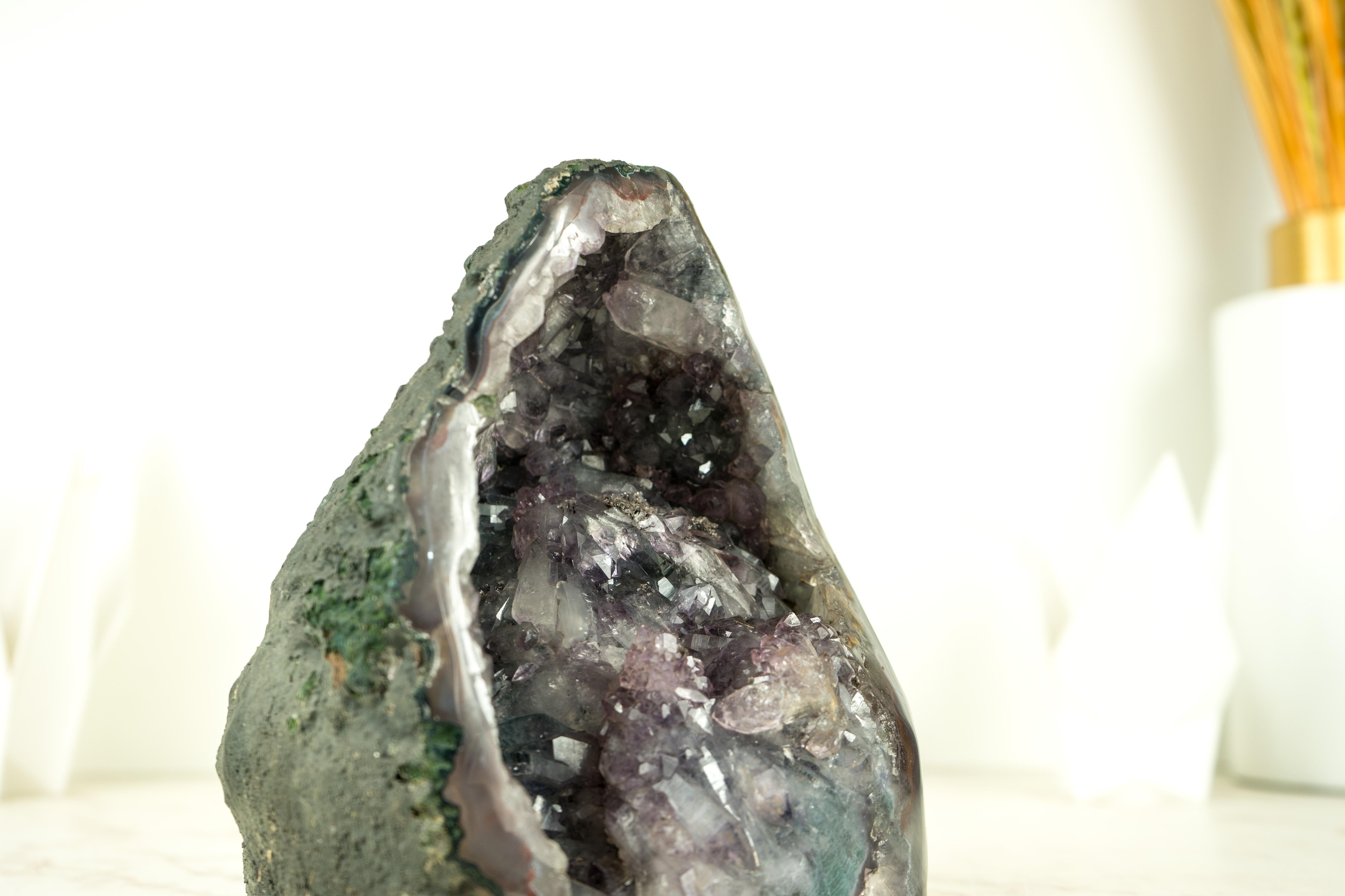 Small Natural Purple Amethyst Geode with Flower, Perfect as An Accent Decor For Sale 1