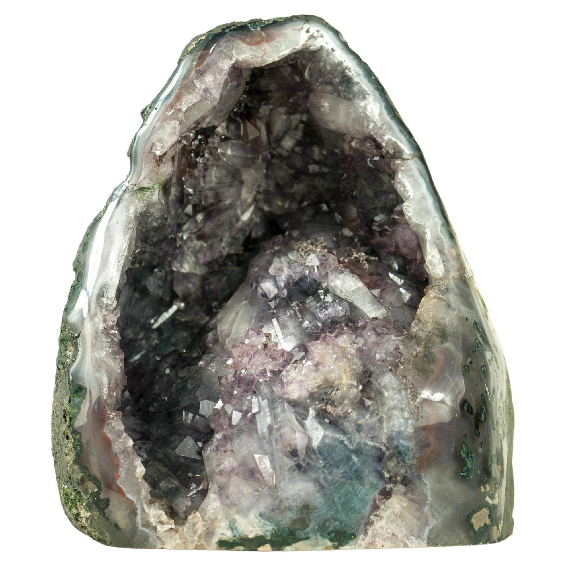 Small Natural Purple Amethyst Geode with Flower, Perfect as An Accent Decor
