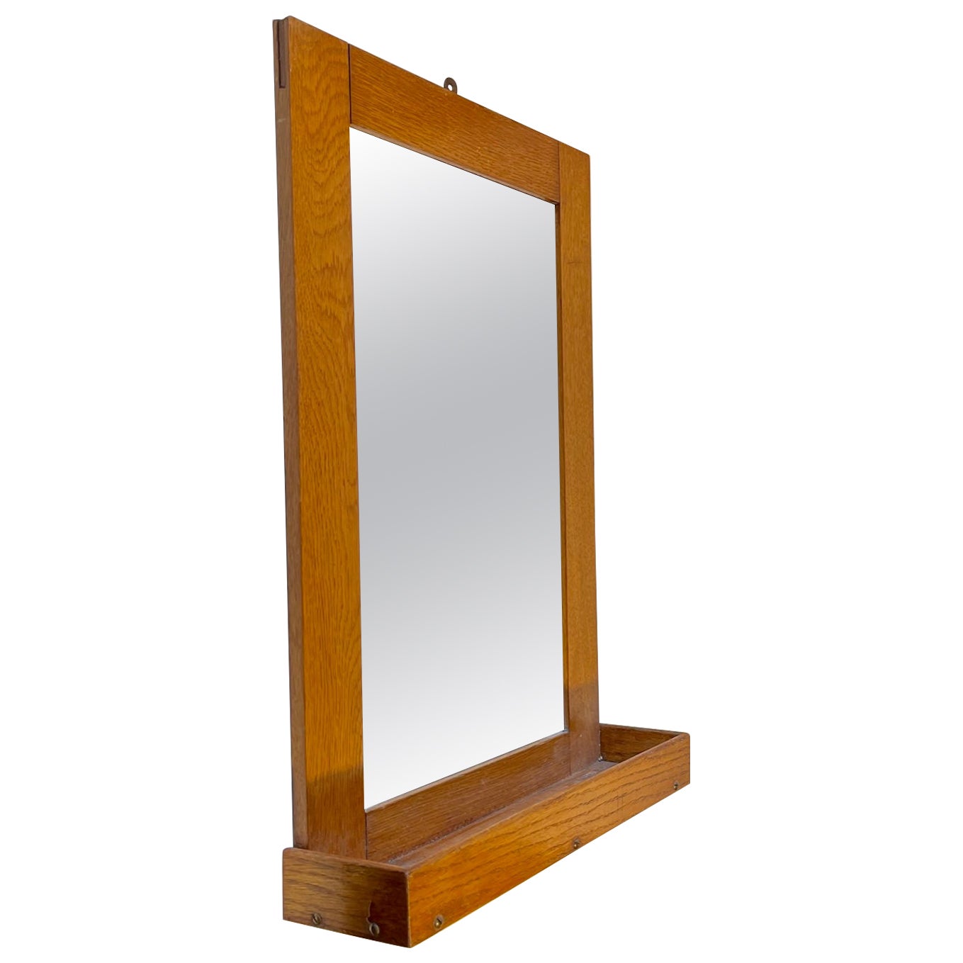Small Nautical Cabin Oak Wall Mirror with Shelf, Danish Navy, 1930s