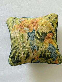 Small Needlepoint Tripical Pillow with a Parrot