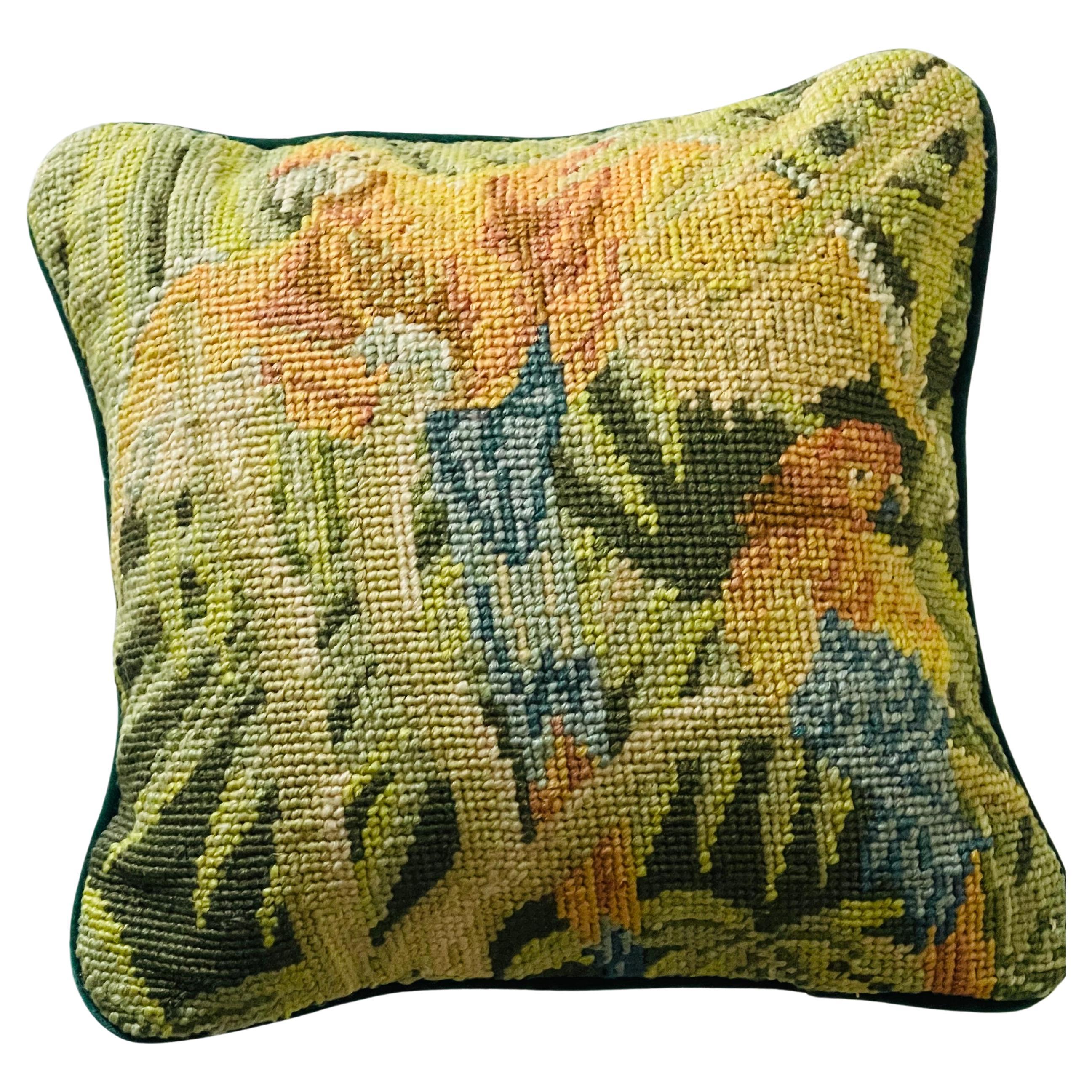 Small Needlepoint Tripical Pillow with a Parrot im Angebot