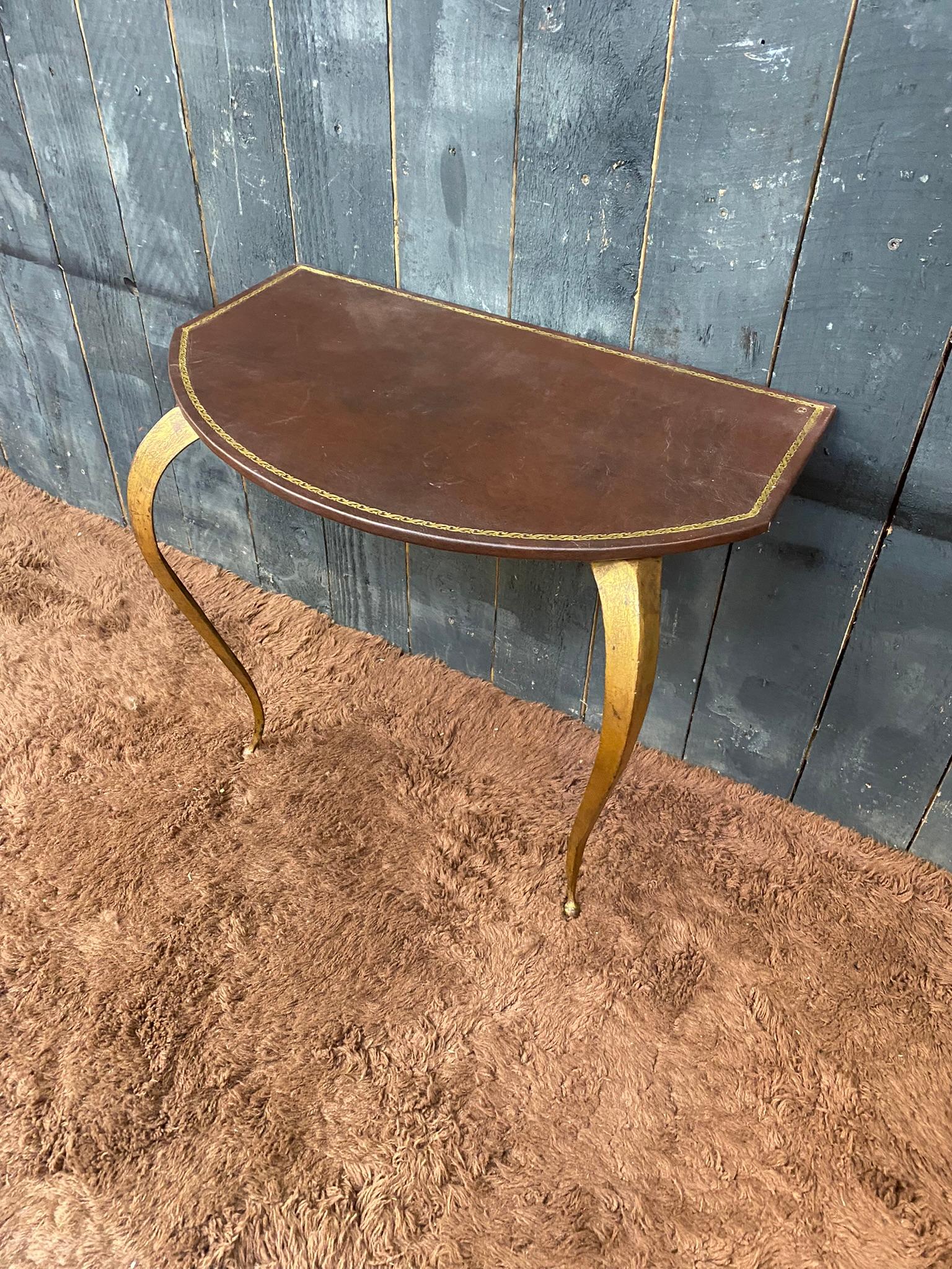 European Small  neo classique Console in brass and faux leather circa 1950 For Sale