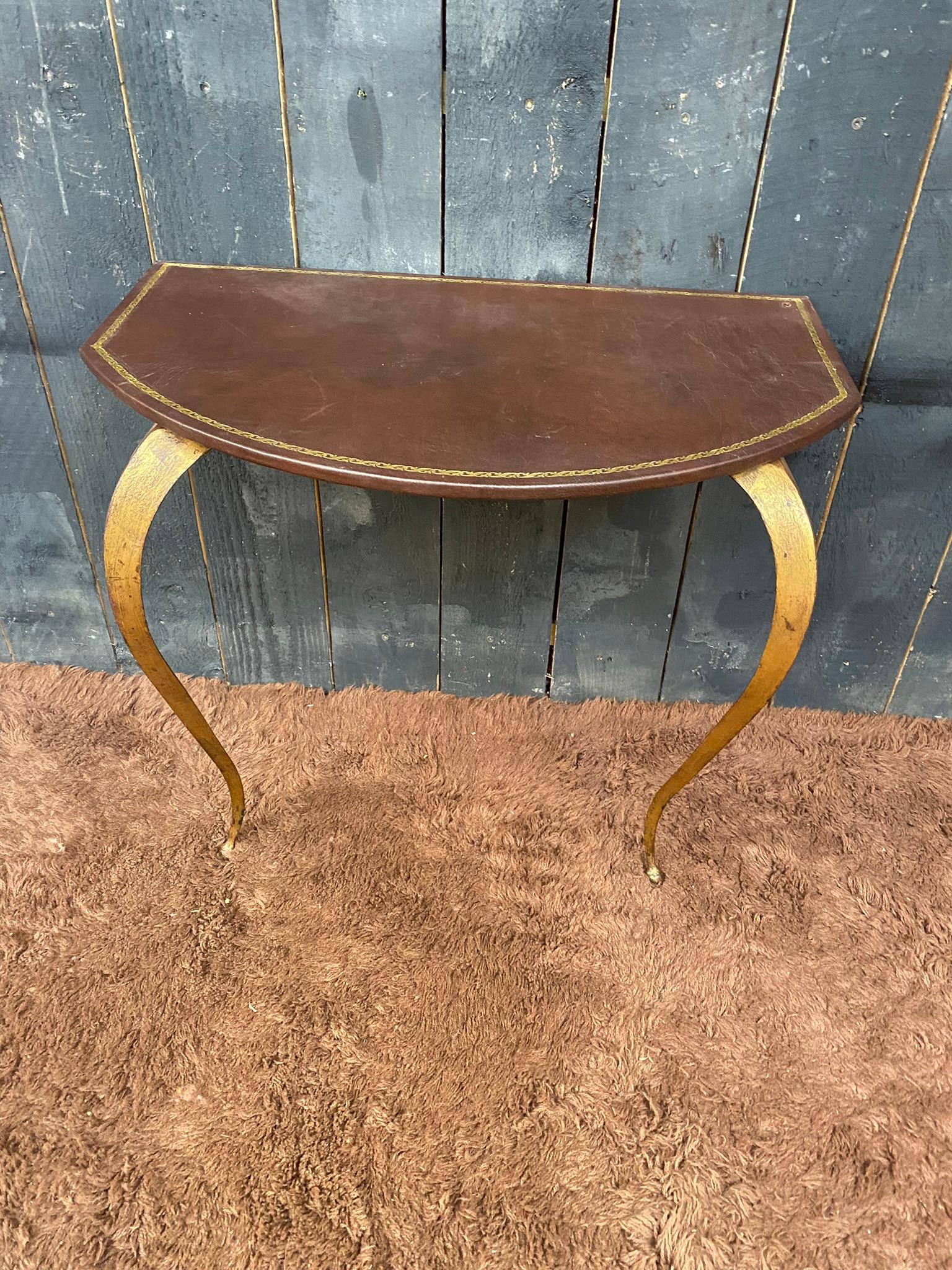Small  neo classique Console in brass and faux leather circa 1950 In Good Condition For Sale In Saint-Ouen, FR