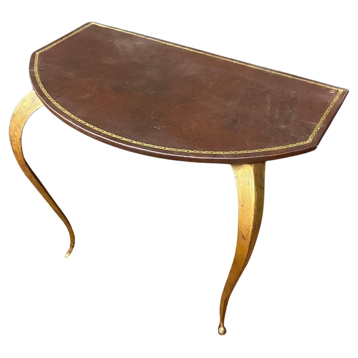 Small  neo classique Console in brass and faux leather circa 1950 For Sale