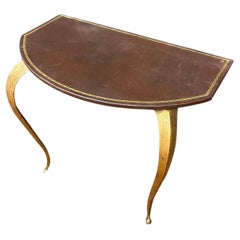 Vintage Small  neo classique Console in brass and faux leather circa 1950