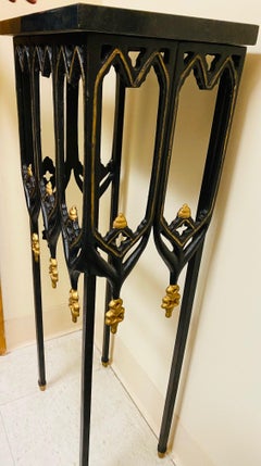 Small Neo-Gothic Ebonized Metal and Parcel Gilt Side Table
