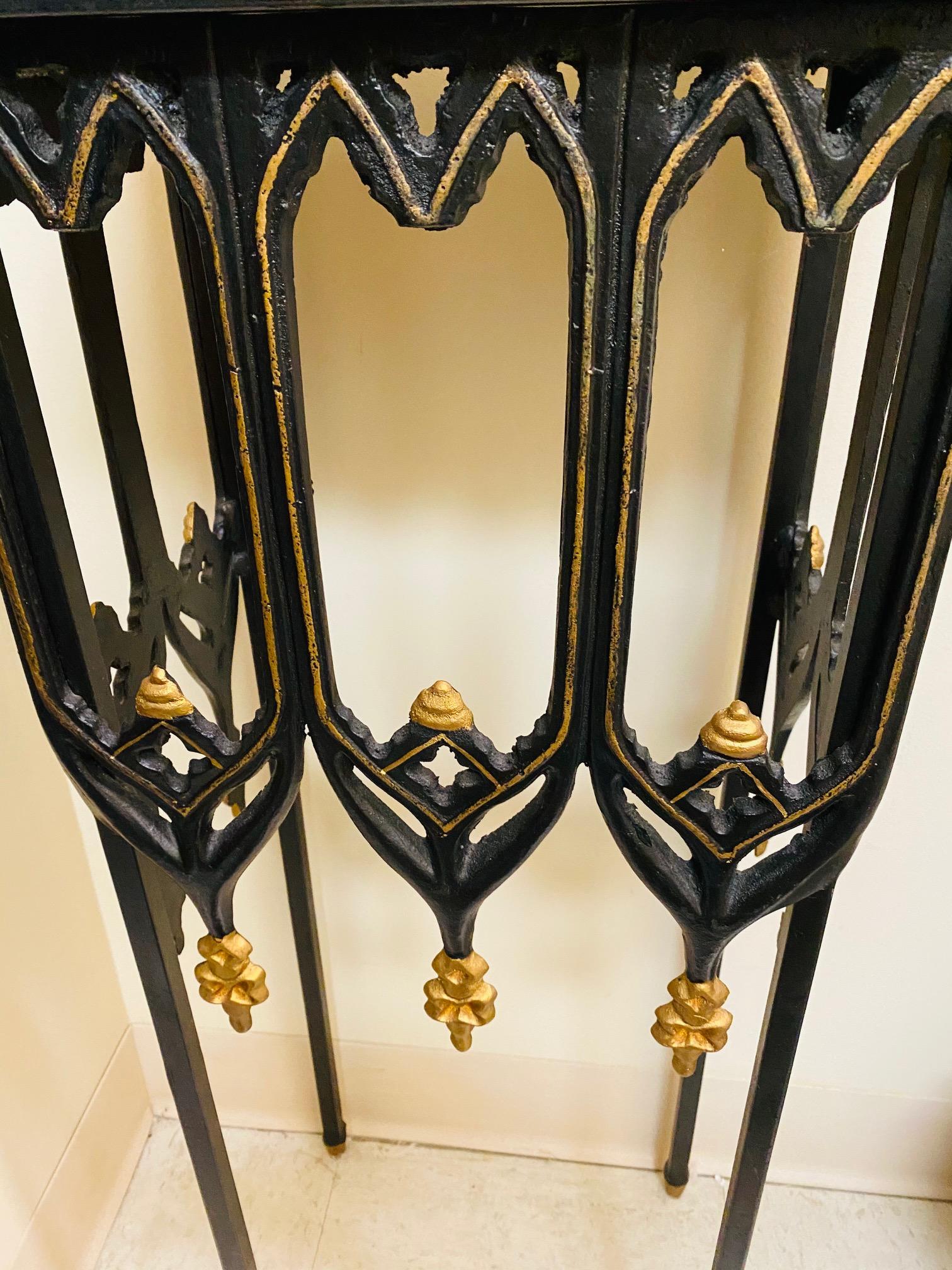 Small Neo-Gothic Ebonized Metal and Parcel Gilt Side Table In Good Condition In Palm Beach, FL