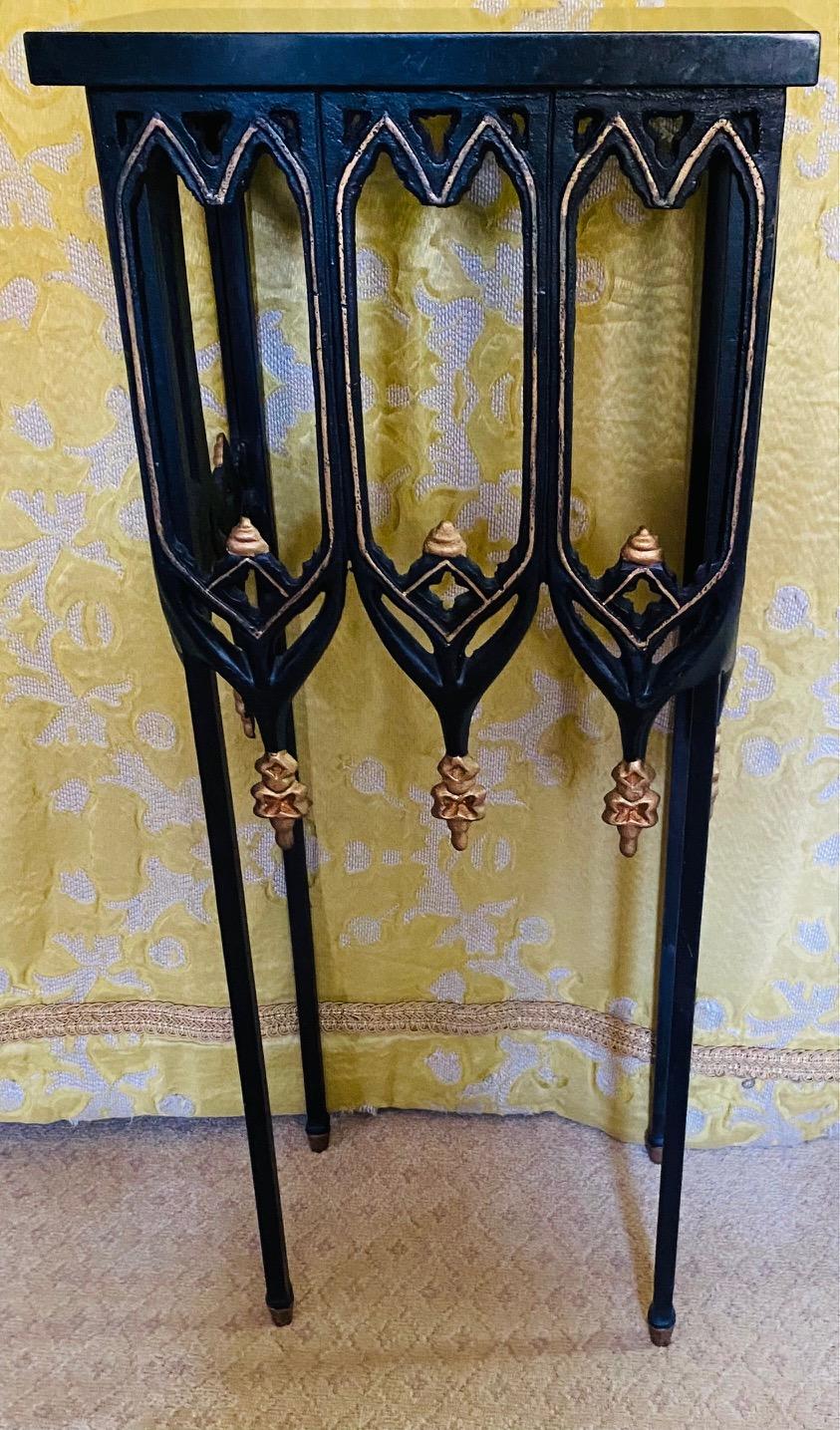 Small Neo-Gothic Ebonized Metal and Parcel Gilt Side Table 1