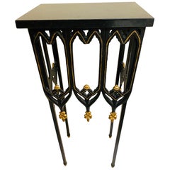 Small Neo-Gothic Ebonized Metal and Parcel Gilt Side Table