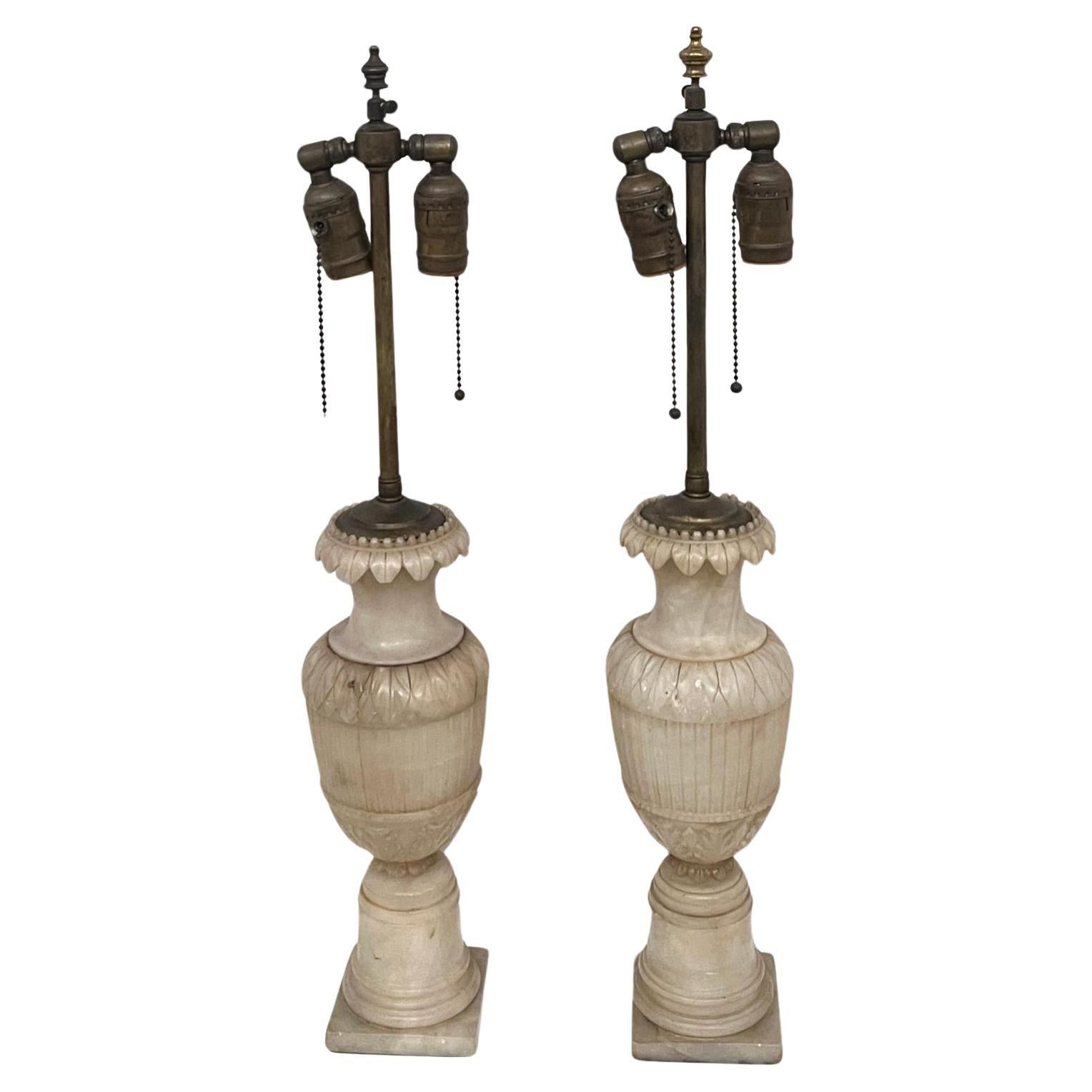 Small Neoclassic Alabaster Table Lamps