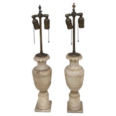 Antique Small Neoclassic Alabaster Table Lamps