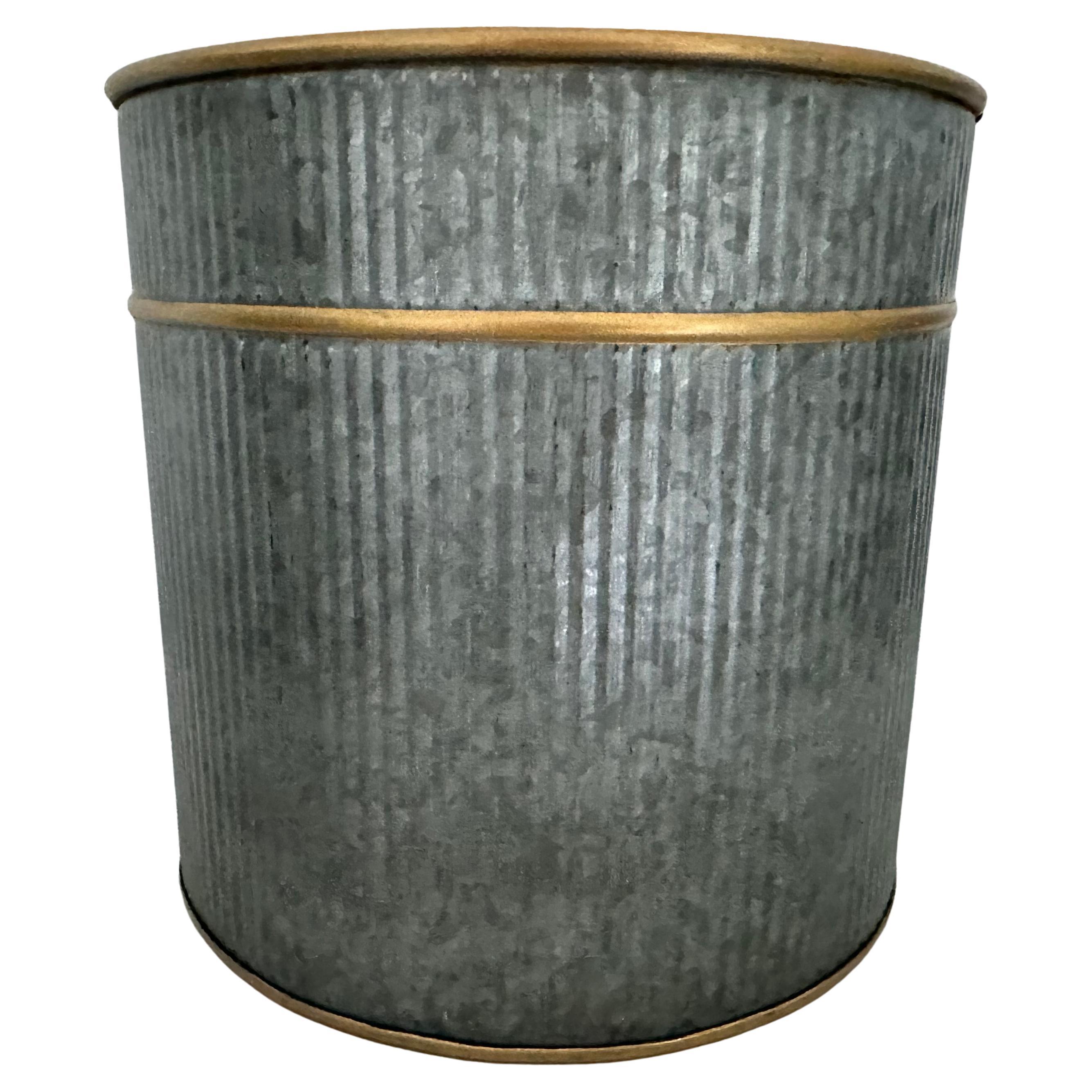 Small Neoclassical Gold Gilt Accent Metal Waste Basket For Sale