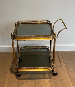 Small Neoclassical Style Bar Cart in Brass with Glass Trays