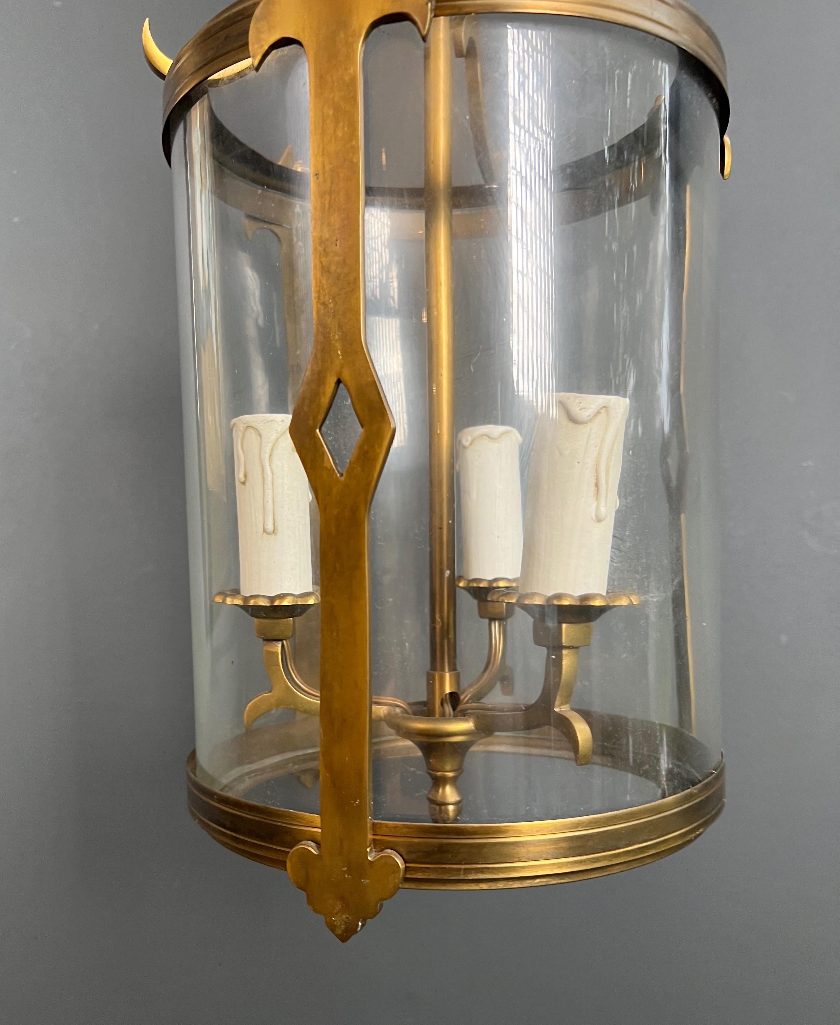 Small Neoclassical Style Bronze Lantern with Round Glass For Sale 5